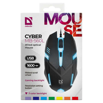 Gaming mouse computer mouse Defender Cyber ​​MB-560L illuminated LED 7 colors wired black