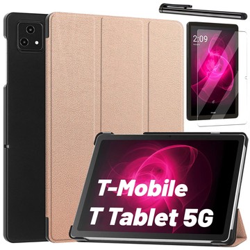 Glass Case for T-Mobile T Tablet 5G 10.36" Tablet Case Alogy Book Cover Case Rose Gold Free Stylus