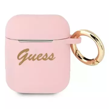 Guess GUA2SSSI AirPods cover pink/pink Silicone Vintage Script