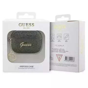 Guess GUAP2GLGSHA earphone protective case for Apple AirPods Pro 2 cover green/kaki Glitter Flake 4G Charm