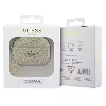 Guess GUAP2GLGSHD protective case for Apple AirPods Pro 2 cover gold/gold Glitter Flake 4G Charm