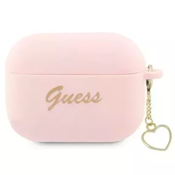 Guess GUAP2LSCHSP protective earphone case for Apple AirPods Pro 2 cover pink/pink Silicone Charm Heart Collection