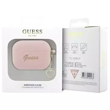 Guess GUAP2LSCHSP protective earphone case for Apple AirPods Pro 2 cover pink/pink Silicone Charm Heart Collection