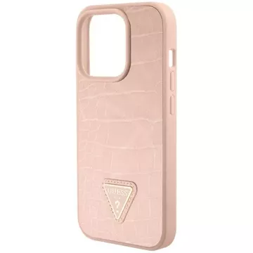 Guess GUHCP15XPCRTHCP case for iPhone 15 Pro Max pink/pink hardcase Croco Triangle Metal Logo