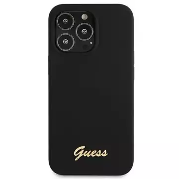 Guess GUHMP13LLSLMGBK iPhone 13 Pro / 13 6,1" black/czarny hardcase Silicone Script Gold Logo