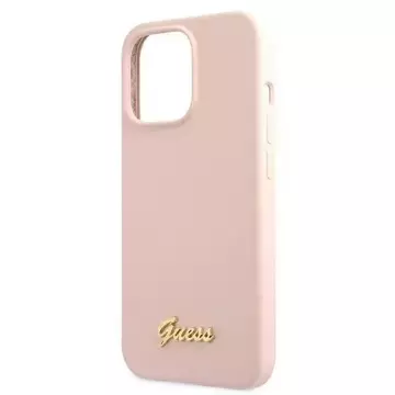 Guess GUHMP13LLSLMGLP iPhone 13 Pro / 13 6,1" jasnoróżowy/light pink hardcase Silicone Script Gold Logo Magsafe