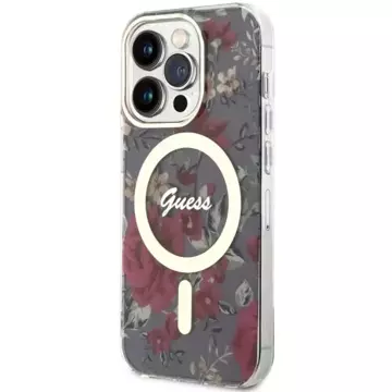 Guess GUHMP14LHCFWSA phone case for Apple iPhone 14 Pro 6.1" green/khaki hardcase Flower MagSafe