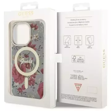 Guess GUHMP14LHCFWSA phone case for Apple iPhone 14 Pro 6.1" green/khaki hardcase Flower MagSafe