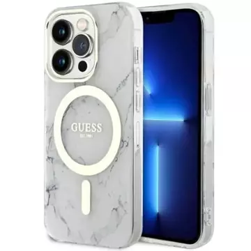 Guess GUHMP14LPCUMAH phone case for Apple iPhone 14 Pro 6.1" white/white hardcase Marble MagSafe