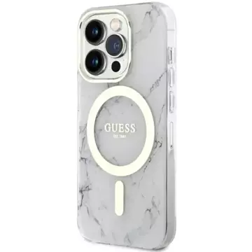 Guess GUHMP14LPCUMAH phone case for Apple iPhone 14 Pro 6.1" white/white hardcase Marble MagSafe