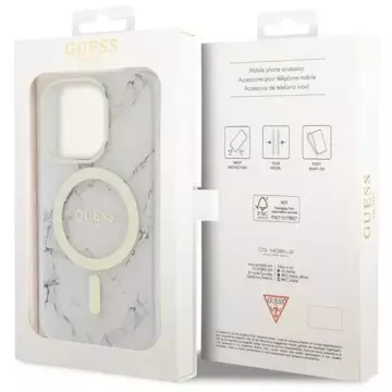 Guess GUHMP14LPCUMAH phone case for Apple iPhone 14 Pro 6.1" white/white hardcase Marble MagSafe