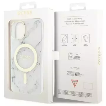 Guess GUHMP14MPCUMAH phone case for Apple iPhone 14 Plus 6.7" white/white hardcase Marble MagSafe