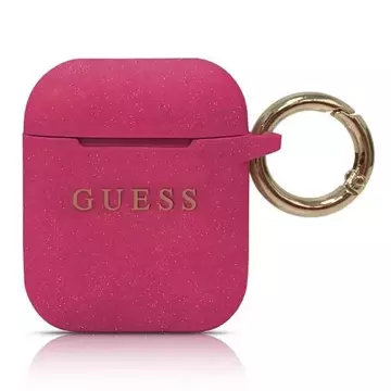 Guess protective case for AirPods cover fuchsia/fuchsia Silicone Glitter