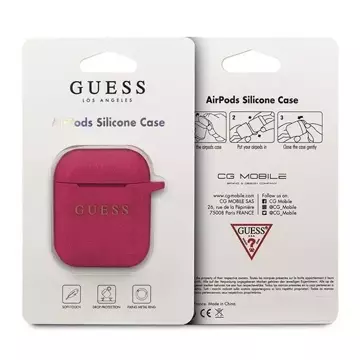 Guess protective case for AirPods cover fuchsia/fuchsia Silicone Glitter