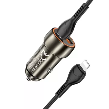 HOCO Car Charger USB A Type C Cable Type C to Lightning PD QC3.0 3A 20W Z46A Gray