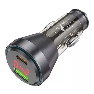 HOCO USB A Type C Car Charger with Display Cable Type C to Lightning PD QC3.0 3A 48W NZ12B Transparent Black