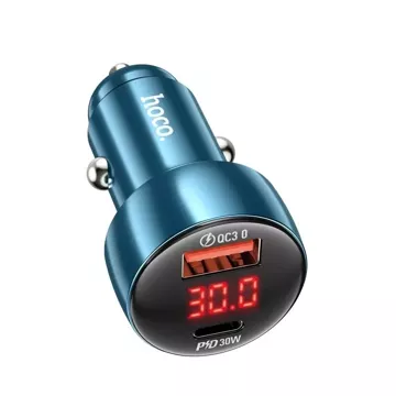 HOCO USB A Type C Car Charger with Display PD QC3.0 3A 48W Z50 Blue