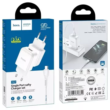 HOCO USB A Wall Charger USB A to Micro USB QC3.0 3A 18W N3 White