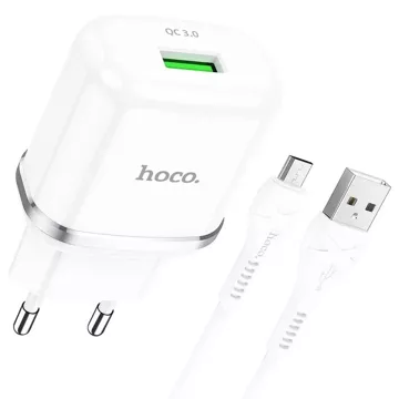 HOCO USB A Wall Charger USB A to Micro USB QC3.0 3A 18W N3 White