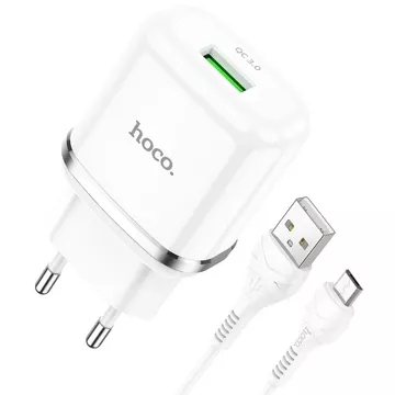 HOCO USB A Wall Charger USB A to Micro USB QC3.0 3A 18W N3 White