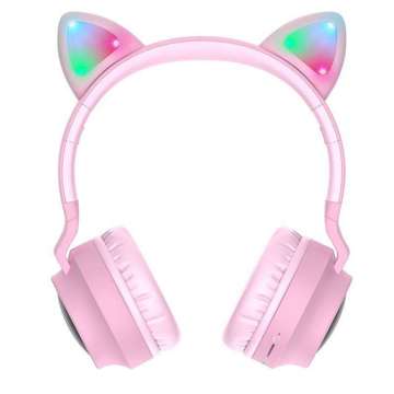 HOCO W27 Cat Pink glowing wireless headphones for children with a microphone