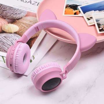 HOCO W27 Cat Pink glowing wireless headphones for children with a microphone