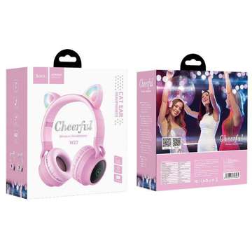 HOCO W27 Cat Pink glowing wireless headphones for children with a microphone