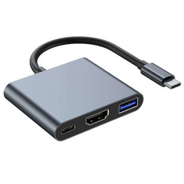 HUB 3in1 adapter USB-C to HDMI USB-A USB-C 4K 60Hz Alogy gray