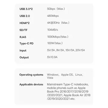 HUB Baseus Metal Gleam Series HUB 9 in 1 docking station gray (WKWG060013)