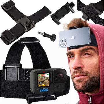 Headband, helmet, 2-in-1 holder for phone, GoPro Hero, DJI, SJCAM, EKEN Alogy sports cameras, black