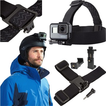 Headband, helmet, 2-in-1 holder for phone, GoPro Hero, DJI, SJCAM, EKEN Alogy sports cameras, black