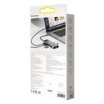 Hub 9w1 Baseus Metal Gleam Series, USB-C do 3x USB 3.0   HDMI   USB-C PD   Ethernet RJ45   microSD/SD   VGA