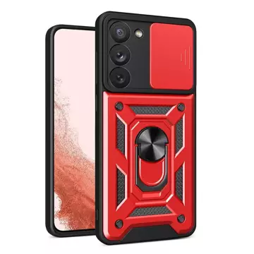 Hybrid Armor Camshield case for Samsung Galaxy S23 Plus armored cover with camera cover red