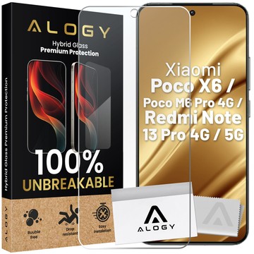 Hybrid Glass for Xiaomi Poco X6 / Poco M6 Pro 4G / Redmi Note 13 Pro 4G / 5G for Alogy Flexi Glass 9H Case Friendly Flat Screen Protector