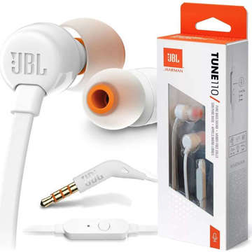 JBL T110 wired headphones with a microphone white