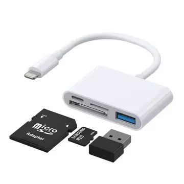 Joyroom HUB multifunctional OTG adapter Lightning - USB 3.2 Gen 1 (3.0, 3.1 Gen 1) / SD, TF card reader / Lightning white (S-H142 white)