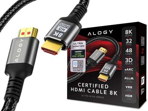 Kabel HDMI 2.1 Alogy 2m 8K PREMIUM ULTRA High Speed 60Hz 48GBps Czarny