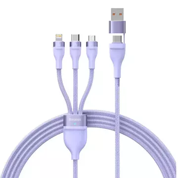 Kabel USB 3w1 Baseus Flash Series 2, USB-C   micro USB   Lightning, 100W, 1.5m (fioletowy)