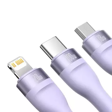 Kabel USB 3w1 Baseus Flash Series 2, USB-C   micro USB   Lightning, 100W, 1.5m (fioletowy)