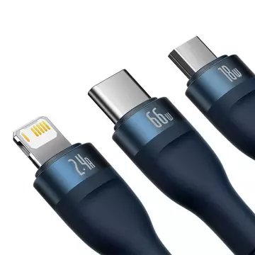 Kabel USB 3w1 Baseus Flash Series, USB-C   micro USB   Lightning, 66W, 1.2m (niebieski)