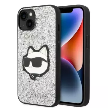 Karl Lagerfeld KLHCP14SG2CPS protective phone case for Apple iPhone 14 6.1" silver/silver hardcase Glitter Choupette Patch