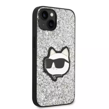 Karl Lagerfeld KLHCP14SG2CPS protective phone case for Apple iPhone 14 6.1" silver/silver hardcase Glitter Choupette Patch