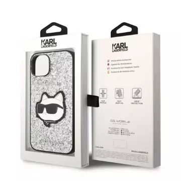 Karl Lagerfeld KLHCP14SG2CPS protective phone case for Apple iPhone 14 6.1" silver/silver hardcase Glitter Choupette Patch