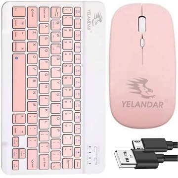 Keyboard Mouse Set Wireless Mouse for Laptop PC Bluetooth AN-030 Silent Slim Pink and White