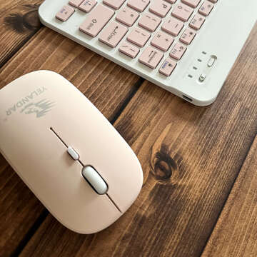 Keyboard Mouse Set Wireless Mouse for Laptop PC Bluetooth AN-030 Silent Slim Pink and White