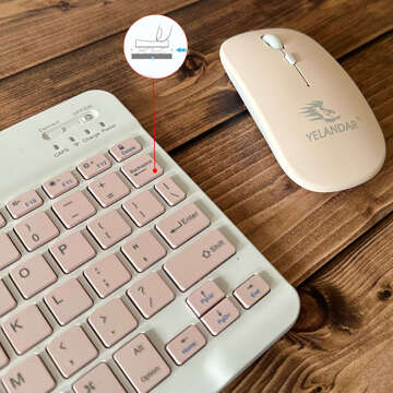 Keyboard Mouse Set Wireless Mouse for Laptop PC Bluetooth AN-030 Silent Slim Pink and White