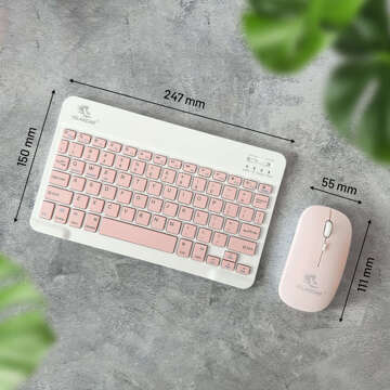 Keyboard Mouse Set Wireless Mouse for Laptop PC Bluetooth AN-030 Silent Slim Pink and White