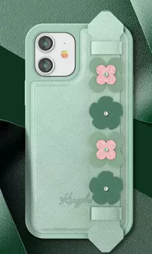 Kingxbar Sweet Series gel case decorated with original Swarovski Crystals with stand iPhone 12 Pro Max green