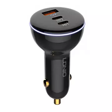 LDNIO C102 car charger, USB 2x USB-C, 160W USB-C to Lightning cable (black)