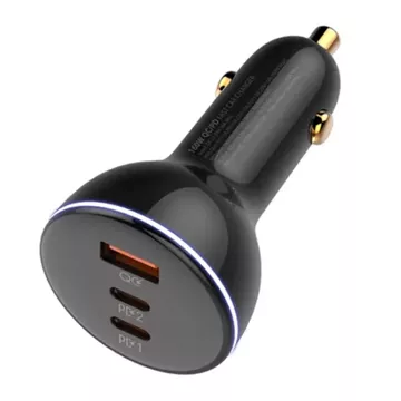 LDNIO C102 car charger, USB 2x USB-C, 160W USB-C to Lightning cable (black)